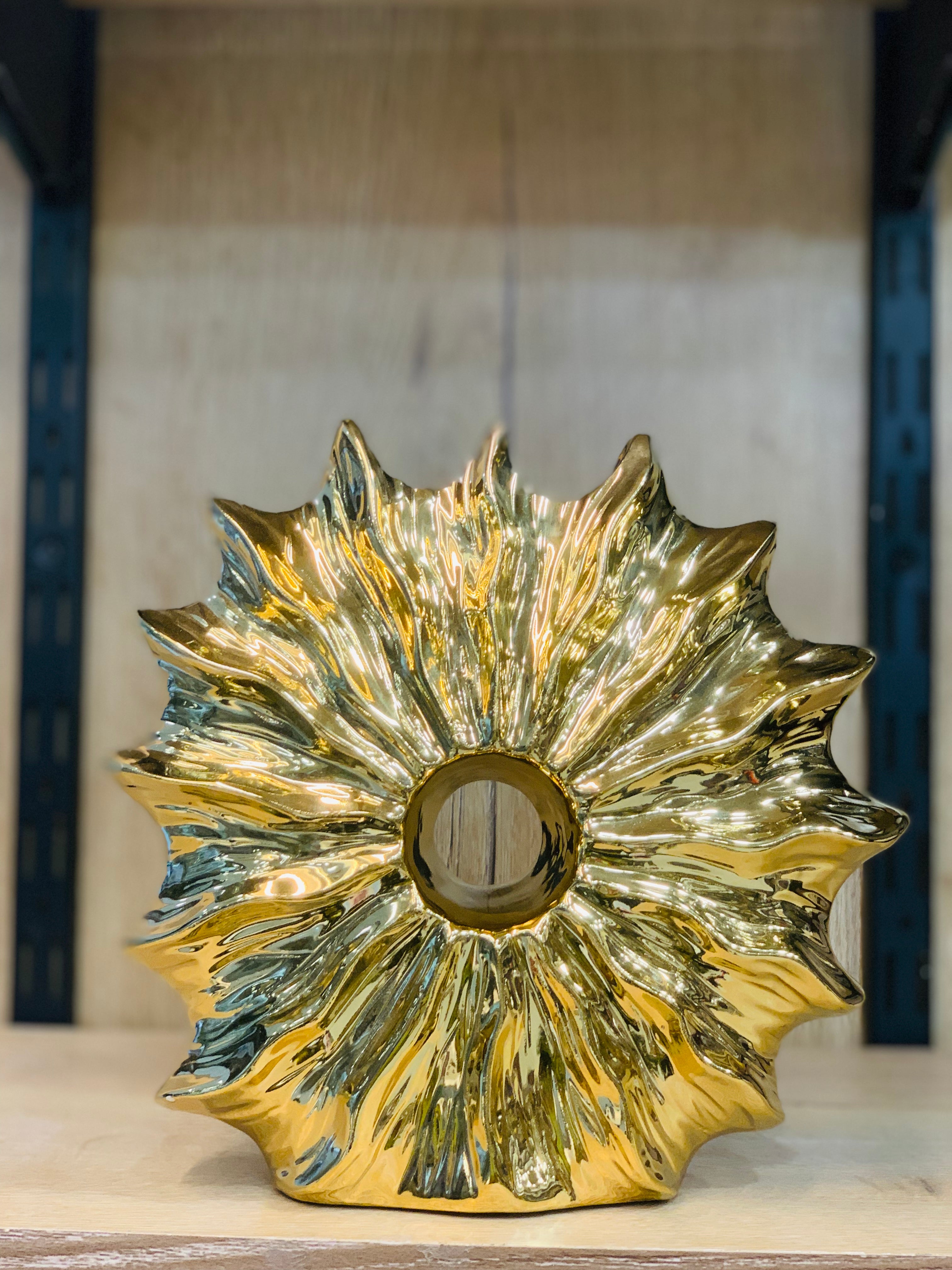 Luminous Golden Sunburst Vase - Front View