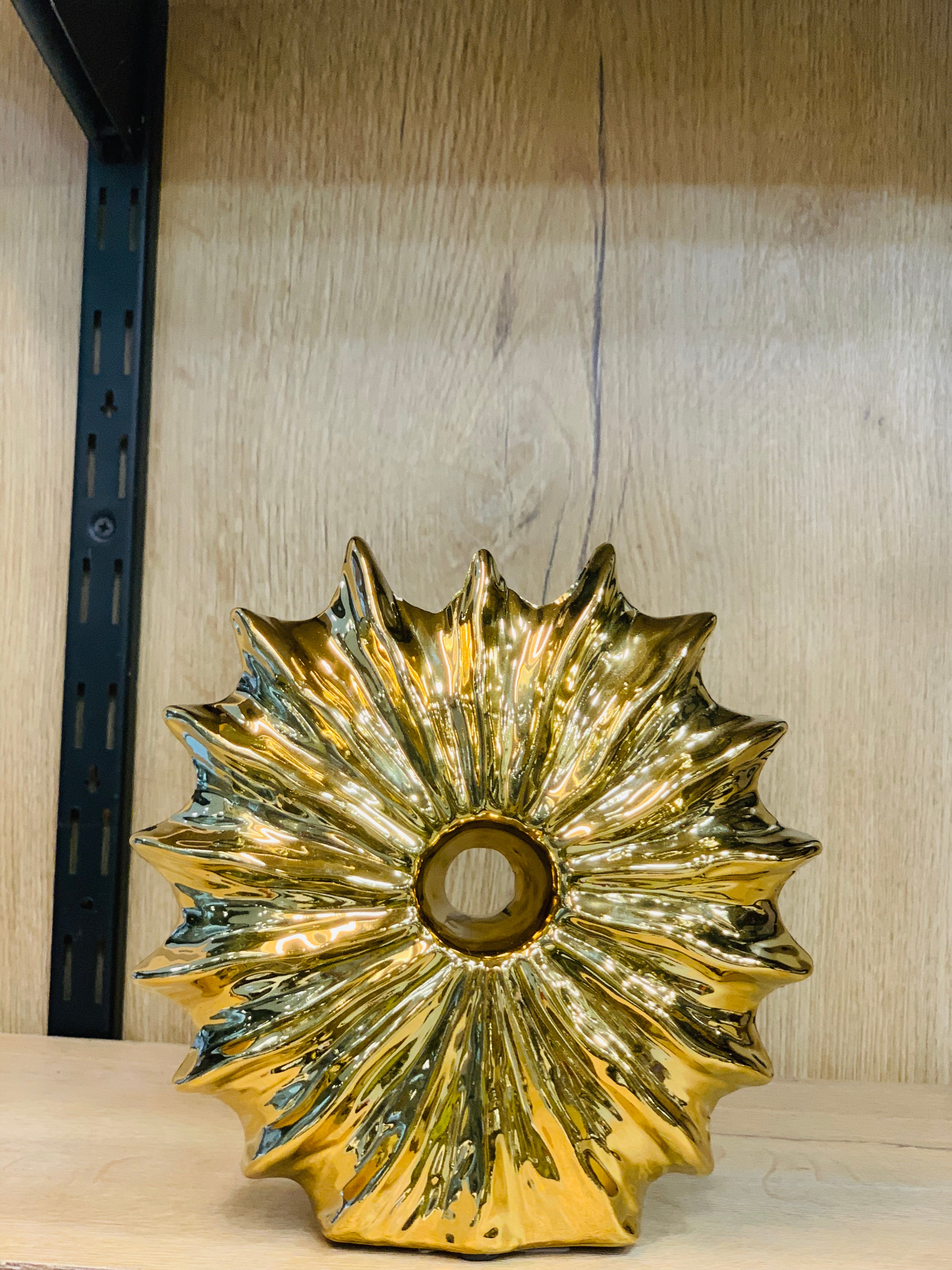 Luminous Golden Sunburst Vase - Front View