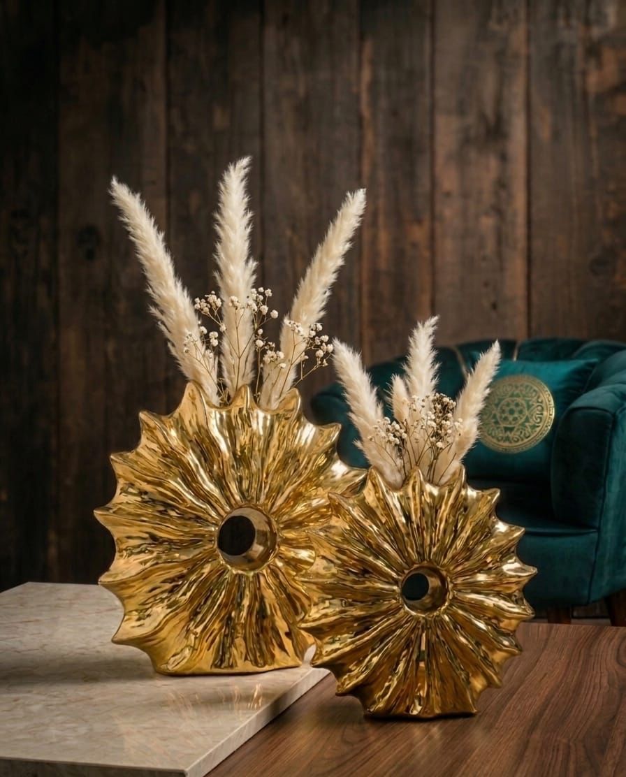 Luminous Golden Sunburst Vase - Front View