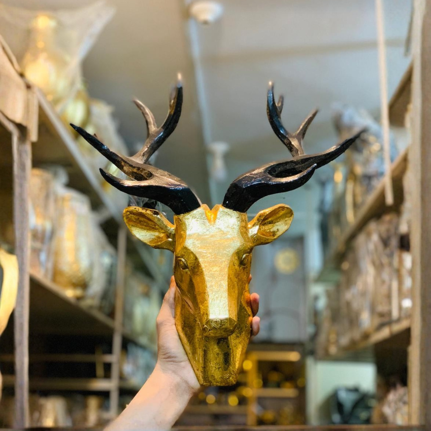 Antique Black & Gold Deer Head Wall Hanging